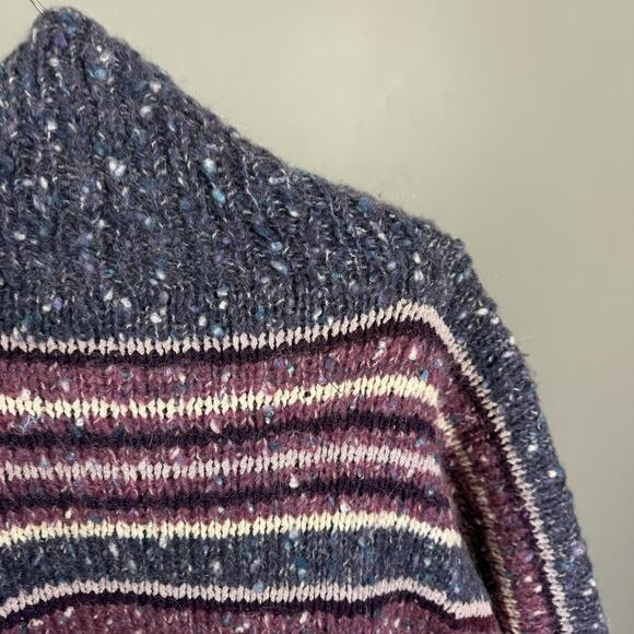 VTG Y2K Preppy Chunky Knit Striped Turtleneck Sweater XS Purple Wool Alpaca? - Picture 4 of 5